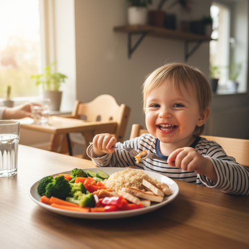 Enfant qui mange un repas sain et équilibré